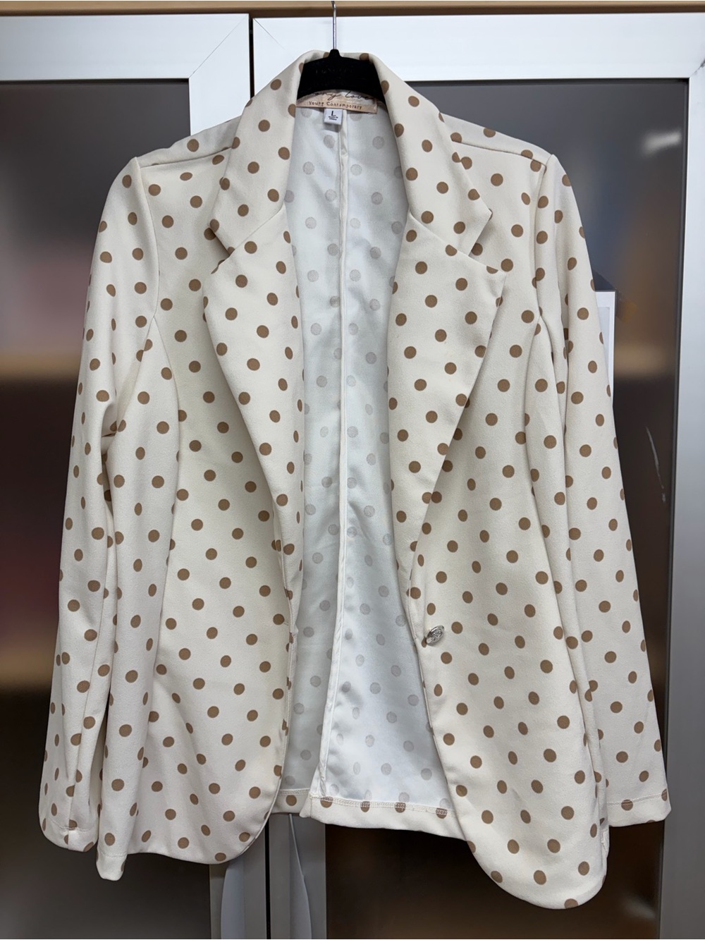 Women’s Ivory Love Polka Dot Blazer Jacket, size Large